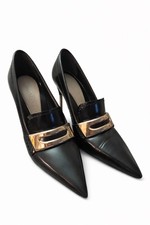 Alexander McQueen Leather Stiletto Pumps Black Silver Pointed Toe 37