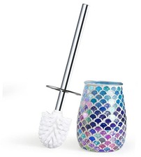 Bathroom Toilet Brush and Holder Set Mosaic Glass  Non-Rustic Mermaid