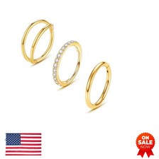 Nose Rings 3 Pack Surgical Steel 20G 18G Gold Hinged Segment Hoop 8mm Septum