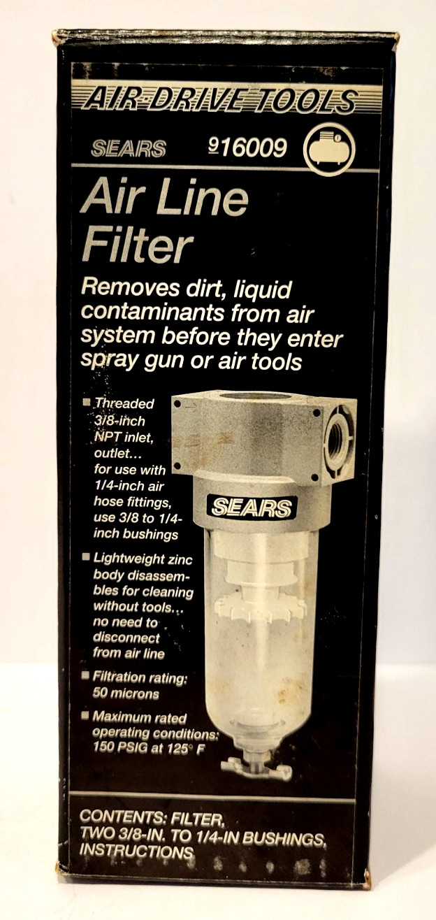 Sears Airline Filter Model 916009 w/ Bushings & Manual 3/8" NEW NOS Vintage