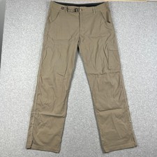 Prana Stretch Zion II Straight Pants Hiking Belt Roll Snap Up 36x32 Mens Beige