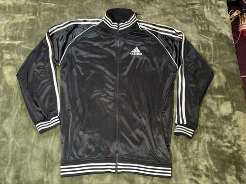 Vintage Adidas Track Jacket Mens Medium Full Zip Black White Three Stripe - Image 1