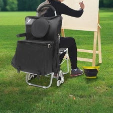 Portable Folding Wheeled Art Chair Cart Rolling Big Chair Cart With Storage