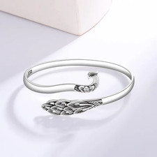 Damen Armreif Pfau Sterling Silber 925 Geschwärzt Armband Armkette