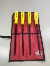 Mac Tools 4pc File Set 12 Yellow Handle W Storage Pouch 2 Round Square Files