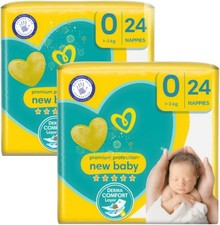 2 x Pampers Premium Protection 24 Nappies New Baby Size 0 (1-3kg, 2.2 -7lbs) NEW