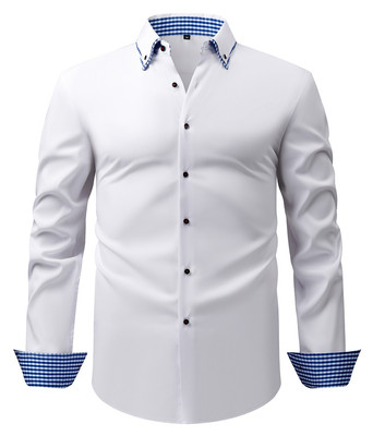 double button dress shirts Mens Double Collar Dress Shirts Formal Long Sleeves Casual None Iron Shirts  Tops
