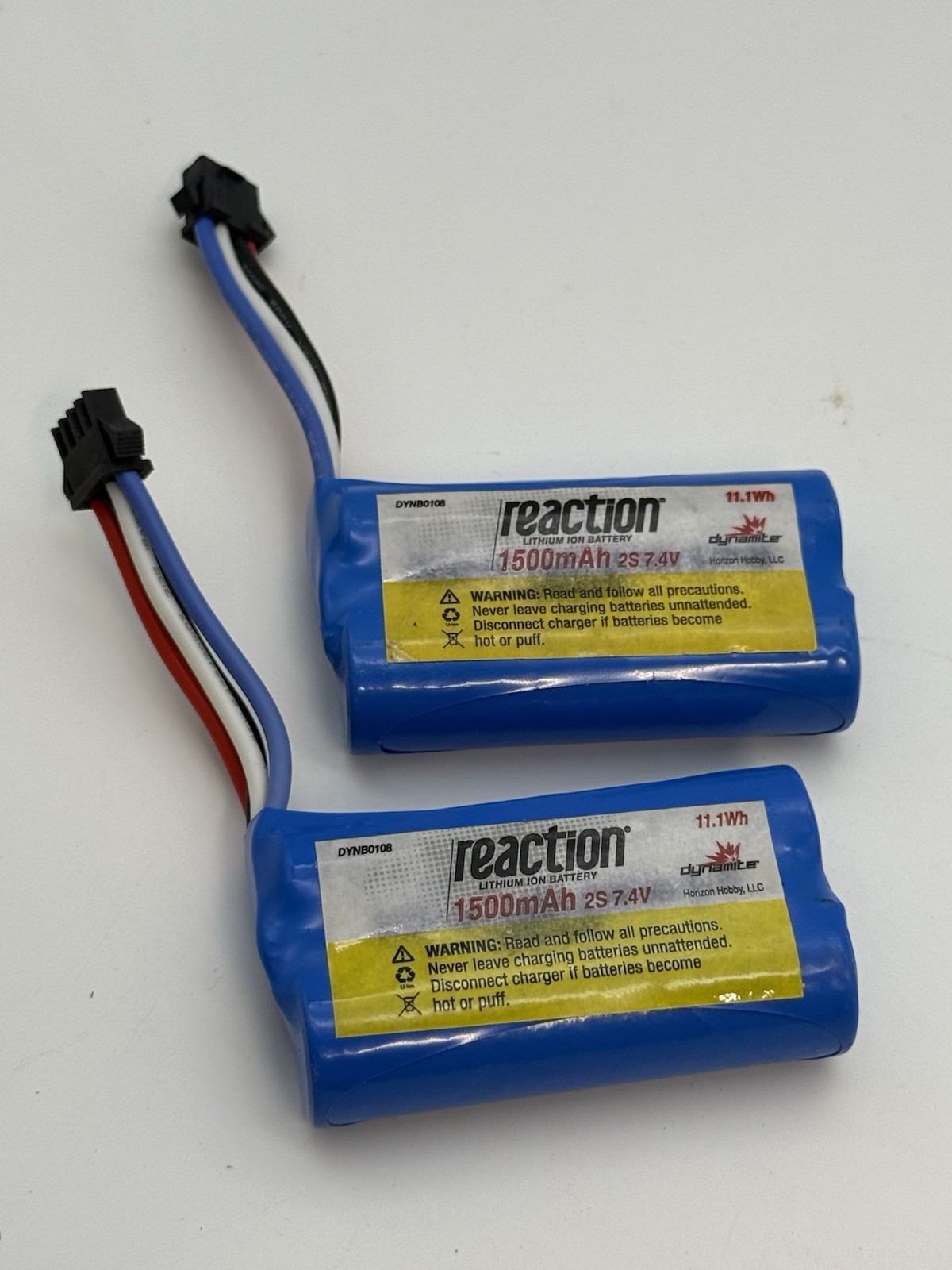 2x DYNB0108 Dynamite Reaction 7.4V 1500mAh 2S Horizon Hobby 