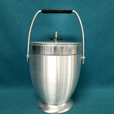 Vintage Kromex MCM Spun Aluminum Bullet Barware Bakelite Ice Bucket