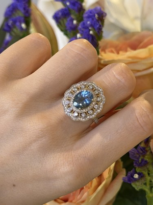 #ad 14 CT Gold Santa Maria Aquamarine and Diamonds AU $4900.00