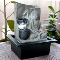 Tischbrunnen Zimmerbrunnen Springbrunnen Grau Buddha Asia Deko Led H 25,5 Cm