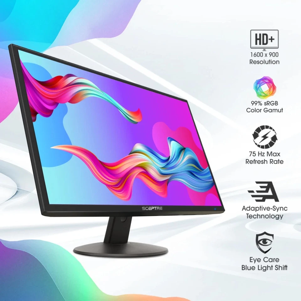 Sceptre 20 inch LED Monitor 1600 x 900 HD+ 75Hz HDMI VGA Build-in Speakers - Image 2 of 4