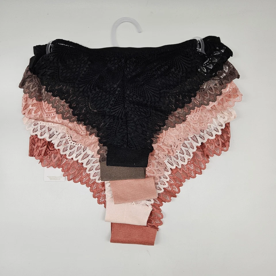 ADRIENNE VITTADINI 5 Pk Mujer S M L XL Espalda Encaje Bragas Negro Marrón Melocotón Crema Foto 3 de 4