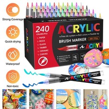 240 Acrylic Paint Markers Brush Pens Rock Fabric Wood Glass DIY Card Making Art