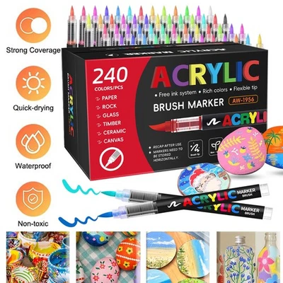 240 Acrylic Paint Markers Brush Pens Rock Fabric Wood Glass DIY Card Making Art