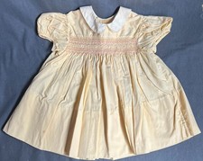 Vintage Yellow Baby Dress Smocked White Collar Short Sleeves Size: 12-18 M