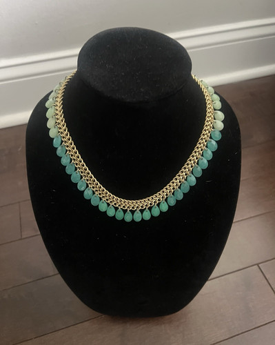 Stella and Dot Statement Necklace Blue Teardrop Beads Gold Tone 18in Adjustable