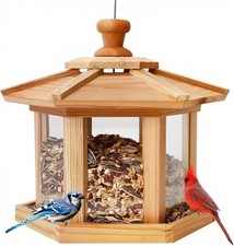 Elegant Cedar Hexagon Gazebo Bird Feeder - Squirrel Proof, 3.2 lb Capacity