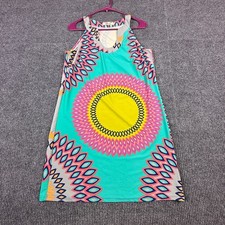 Aryeh Womens Size M Halter Neck Mini Dress Teal Yellow Geometric Sunburst Print