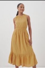 Pact Organic Cotton Mustard Yellow Gauze Midi Dress Sleeveless Tiered Boho Small
