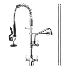 Single Hole 27" Height Commercial Kitchen Faucet Deck Mount with Pre-Rinse Sp...