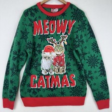 Meowy Catmas Men's Ugly Christmas Sweater Cute Cat Size Medium Party Kitties
