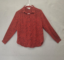 H M Shirt Womens XS Red Black Animal Print Button Down Blouse Long Sleeve Top