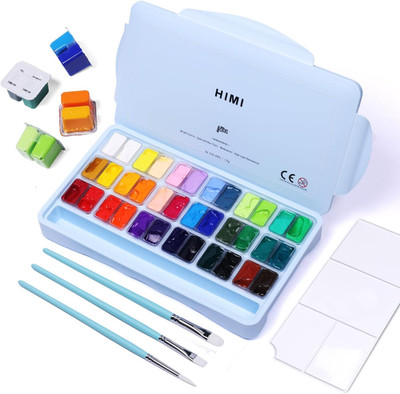 HIMI Gouache Farben Set, 36 Farben X 12 Ml, Twin-Jelly-Cup-Design Mit 3 Pinseln