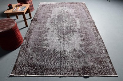 Vintage Turkish Large Rug 5,2x9,2 ft, Gray Brown Ombré Wool Rug