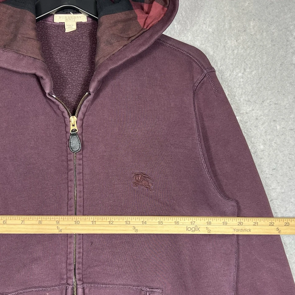 Moletom com capuz Burberry Brit Claredon zíper completo masculino xadrez médio logotipo Borgonha - Imagem 4 de 4