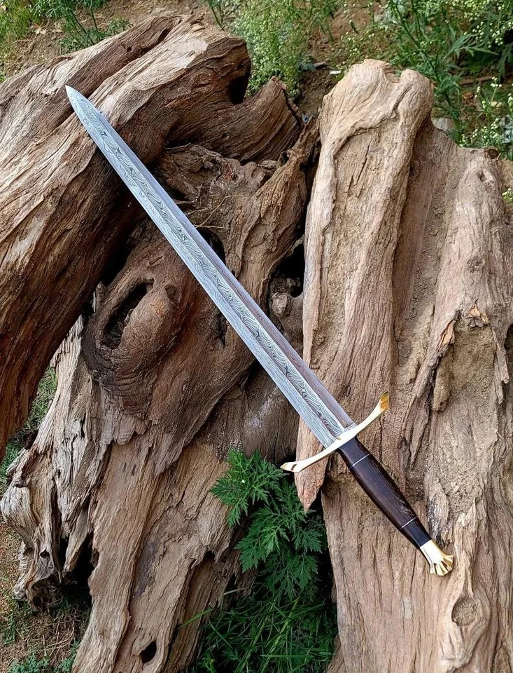 Espada vikinga de acero Damasco forjada a mano personalizada hoja de estilo medieval con cuero Foto 4 de 4