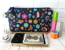 Pencil Case Money Pouch Notions Makeup Bag Phone Travel Floral Birds Gift NEW