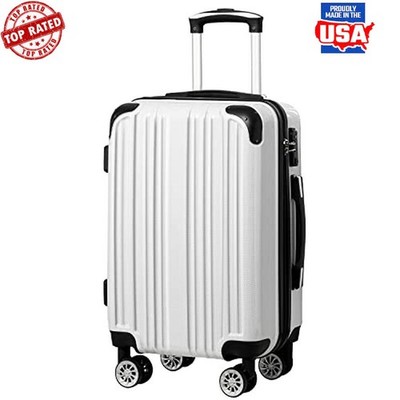 Luggage Suitcase PC ABS Spinner Carry on TSA Lock Aluminum Handle White Grid US