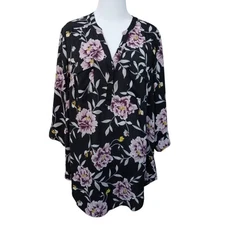 TORRID 0 HARPER BLOUSE Top LG 12 Floral Romantic Artsy Office Career V-Neck