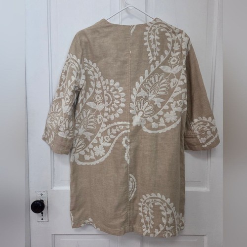 Chico's Linen Blend Bi Color Jacquard Print Open Front Duster Jacket 2 L - Picture 2 of 11
