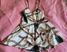 SUMMER / Chain Print Romper Mini Dress w/ Shorts Cocktail Party Spaghetti Strap