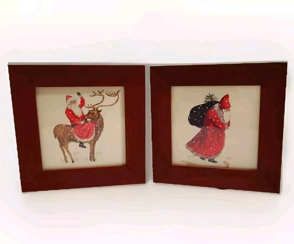 Friends Santa Pictures Framed Wall Art Reprints 2 Folk Art Father Christmas - Image 2 of 4