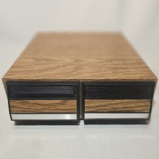 Vintage Cassette Tape Cabinet 2 Drawer Holder Faux Wood Storage Case Holds 28