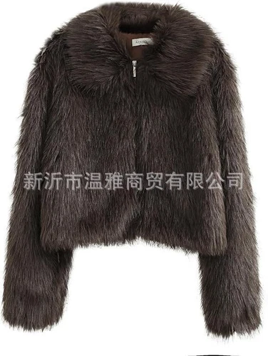 Women' Faux Fur Short Long Sleeve Jacket Zipper Warm Coat Faux Fur - Foto 23 di 28