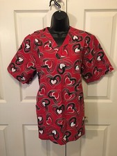 Valentine Heart Scrubs Red Black White Top Used Medium