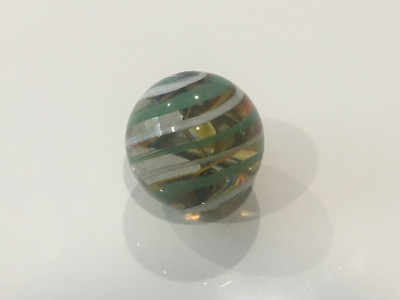 Unknown Age Blown Glass Shooter Marble Green White Yellow Swirl