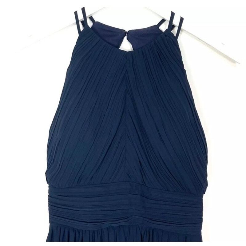Bill Levkoff Navy Blue Bridesmaid Dress Chiffon Halter 2 Altered | eBay