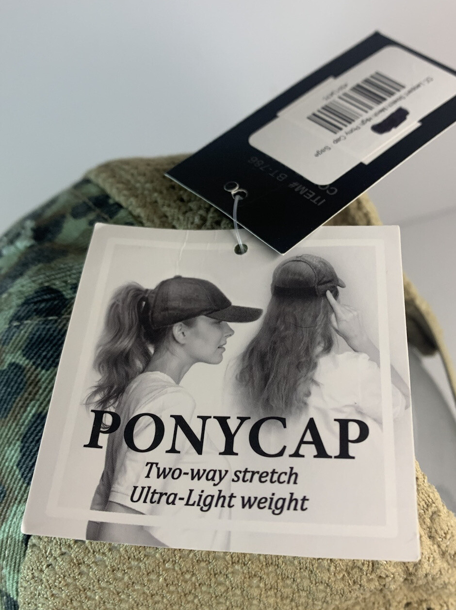 C.C. Berretto pony vintage stampa leopardata invecchiata sportiva con retro in maglia nuovo con etichette