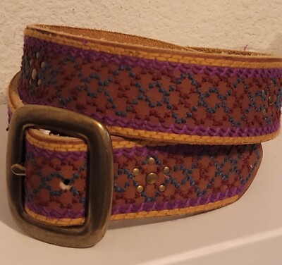 Lucky Brand Pink Orange Beaded Tan Leather Belt Medium Lucky Brand | Accessories | Lucky Brand Women Suede Floral  main image 2