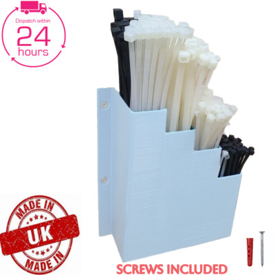 Weißer Kabelbinder Halter Reißverschluss Krawatte Aufbewahrung Regal Wandhalterung Organizer Behälter UK
