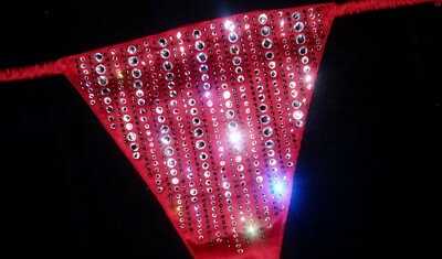 Victoria's Secret Lipstick Red Rhinestone Shine Satin V String L Pantie SALE