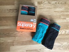 Superdry Men’s Classic Boxer Double Pack Turquoise & Black S M L With Box