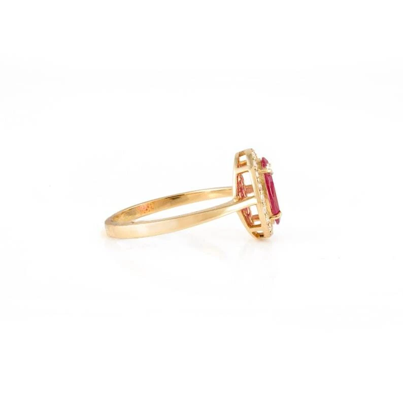 1.08 Ct Ruby & Natural Diamond Prong Ring 14K Solid Yellow Gold - Image 4 of 4
