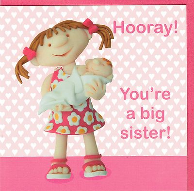 NEU BABYKARTE Hurra! You're A Big SISTER - geeignet zur Geburt von Jungen oder Mädchen