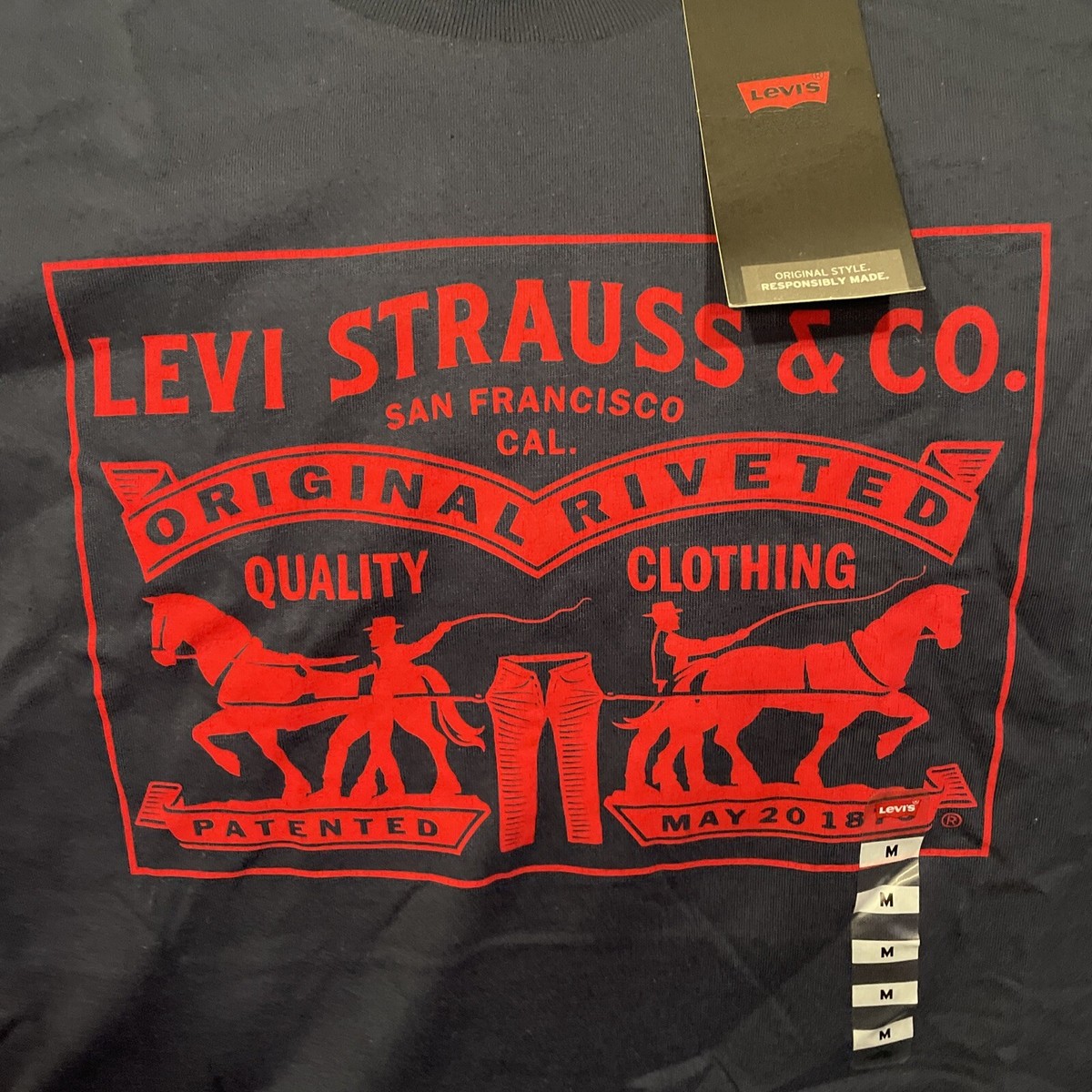LEVIS TWO-HORSE PULL GRAPHIC TEE SHIRT 224950042 NAVY BLUE MENS 